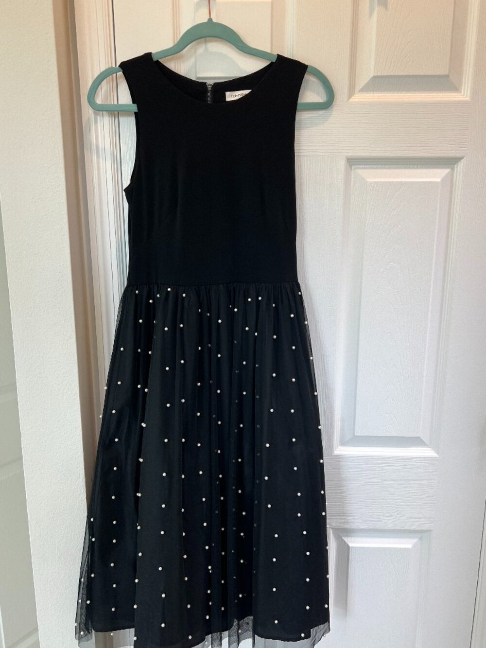 Calvin Klein Black Tulle Dress with Pearls Size 6